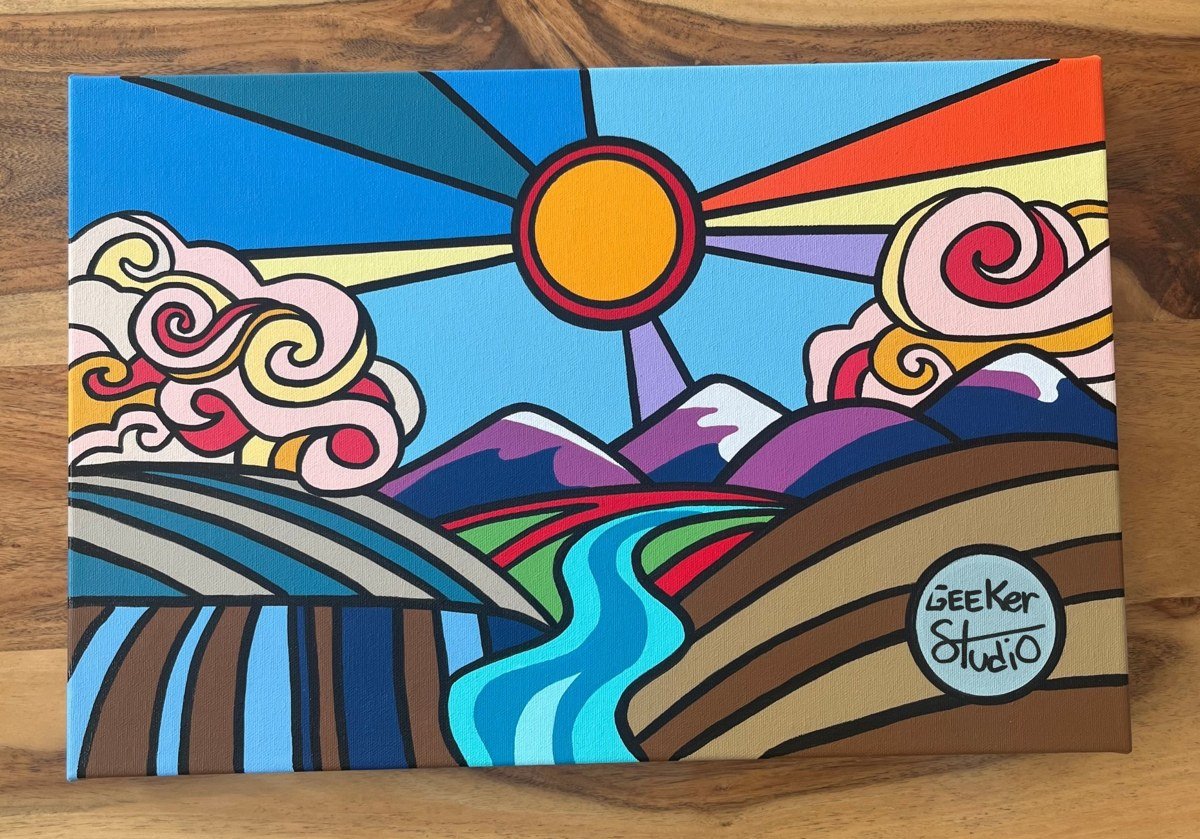 My other new landscape for Couleurs en folie, with a winding river and swirling clouds