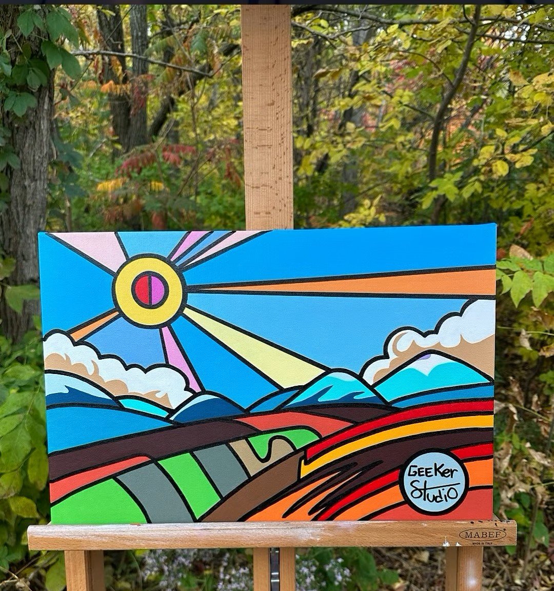 My second landscape, on the easel in the garden
